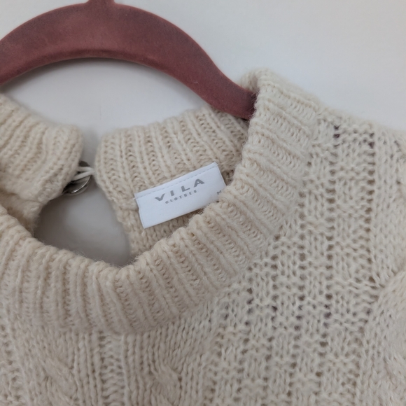 Preppy Y2K Style Vila Women's Cream Sweater Cable Knit - Picture 3 of 9